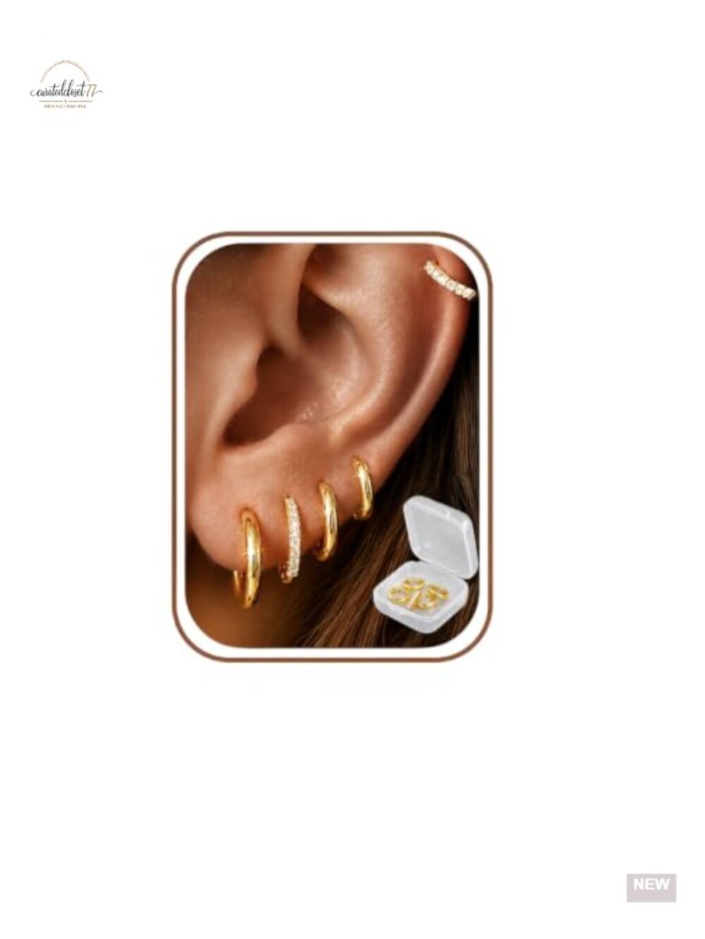 5 Pair 14K Gold Plated Huggie Hoop Earrings Set for Women with CZ